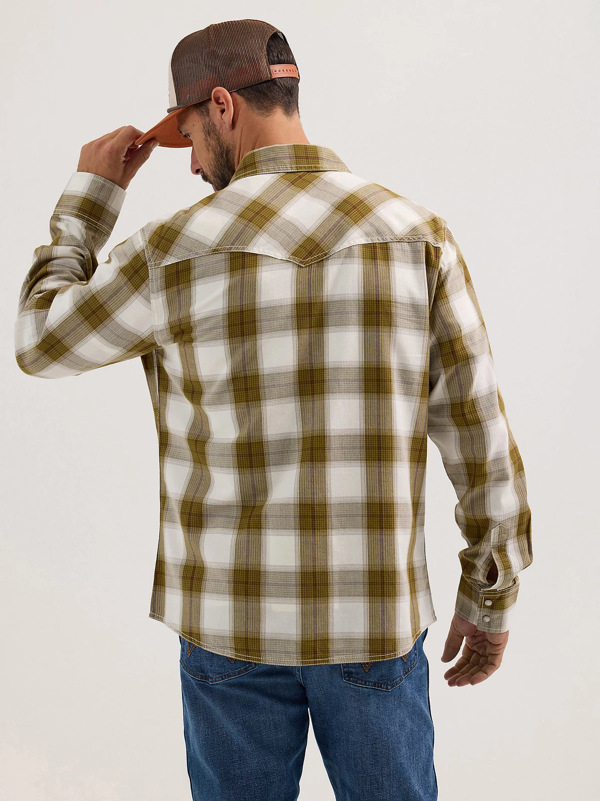 Wrangler Retro Men's L/S Premium Plaid Western Snap Shirt in Olive