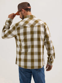 Wrangler Retro Men's L/S Premium Plaid Western Snap Shirt in Olive