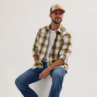 Wrangler Retro Men's L/S Premium Plaid Western Snap Shirt in Olive