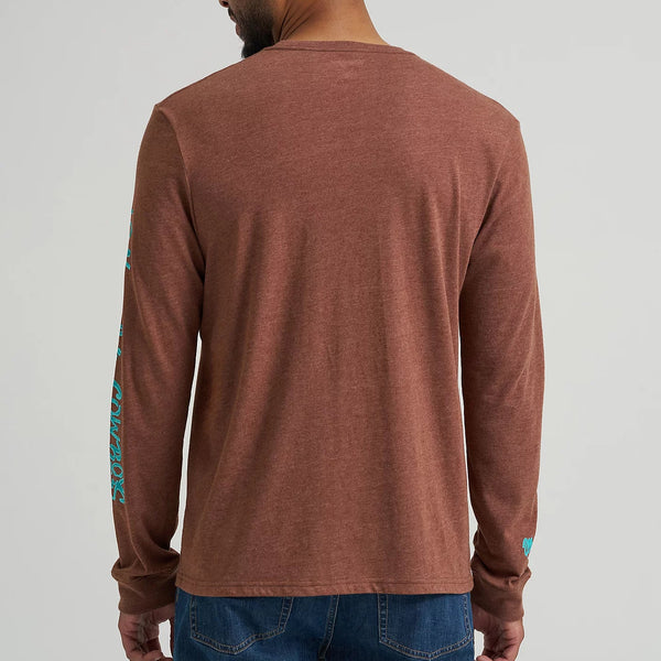 Wrangler Men's L/S Long Live Cowboys Front Graphic Tee in Cappuccino Heather