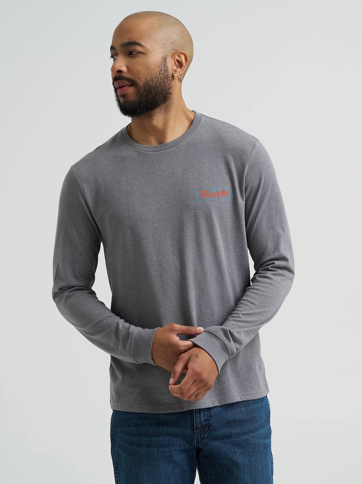 Wrangler Men's L/S Cowboy Back Graphic Tee in Graphite Heather