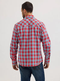 Wrangler Retro Men's L/S Sawtooth Pocket Plaid Western Snap Shirt in Cherry Red (Available in Tall Sizes)