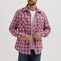 Wrangler Retro Men's L/S Sawtooth Pocket Plaid Western Snap Shirt in Cherry Red (Available in Tall Sizes)