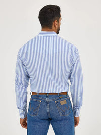 Wrangler Men's L/S Wrinkle Resist Striped Western Snap Shirt in Bold Blues (Available in Big & Tall Sizes)
