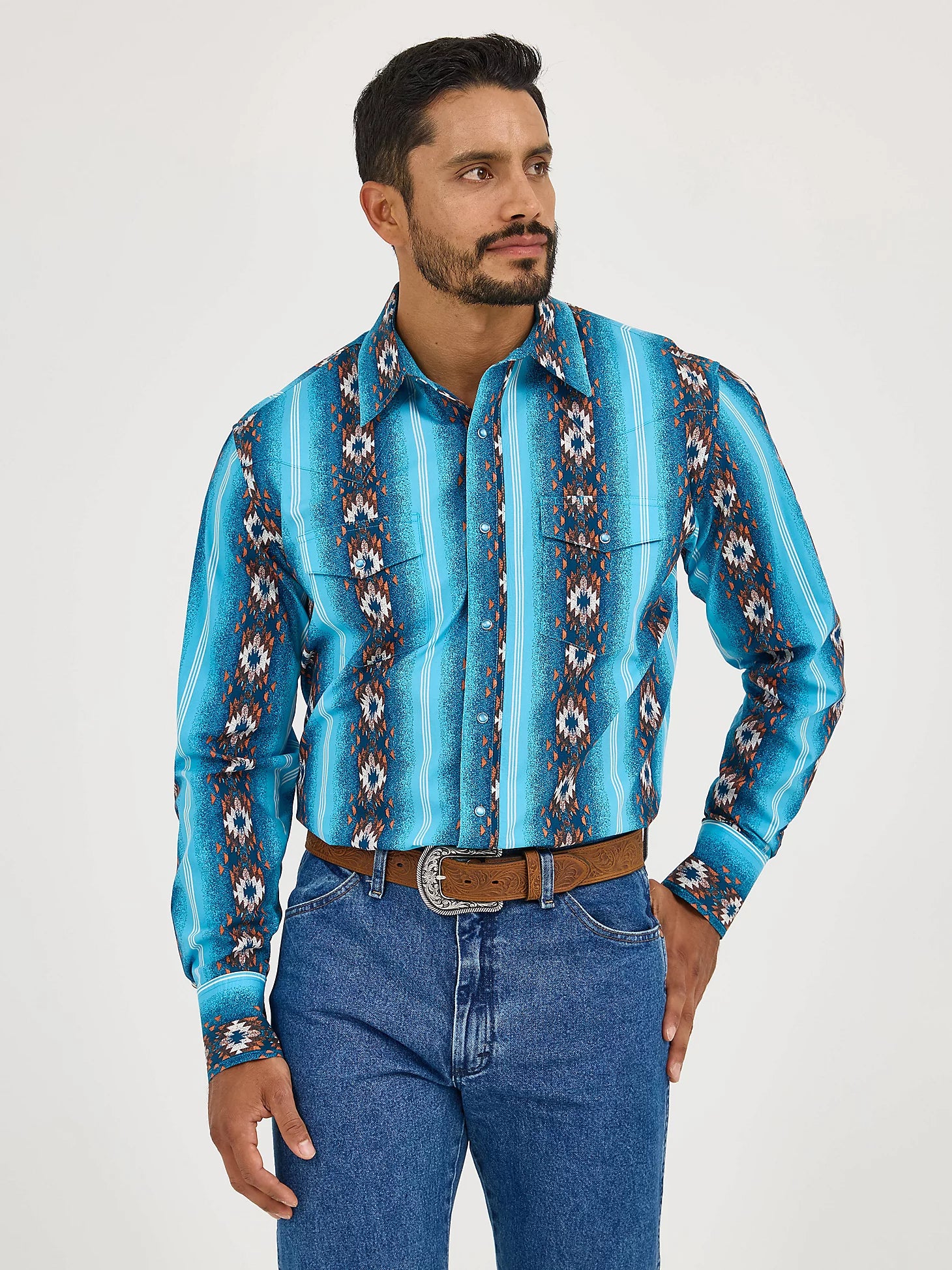 Wrangler Men's Checotah L/S Western Snap Shirt in Sea Salt