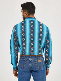 Wrangler Men's Checotah L/S Western Snap Shirt in Sea Salt Blue