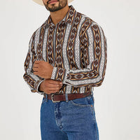Wrangler Men's Checotah L/S Western Snap Shirt in Brown Chain