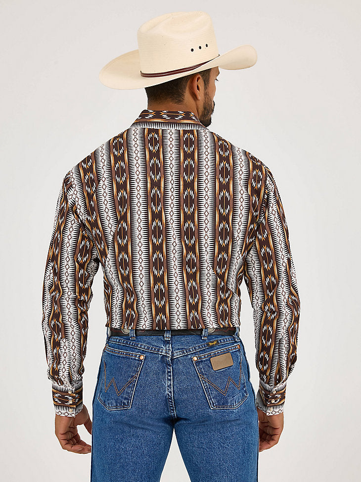 Wrangler Men's Checotah L/S Western Snap Shirt in Brown Chain
