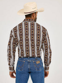Wrangler Men's Checotah L/S Western Snap Shirt in Brown Chain