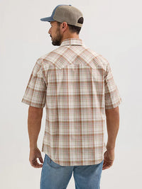 Wrangler Retro Men's S/S Sawtooth Pocket Plaid Western Snap Shirt in Wheat Brown