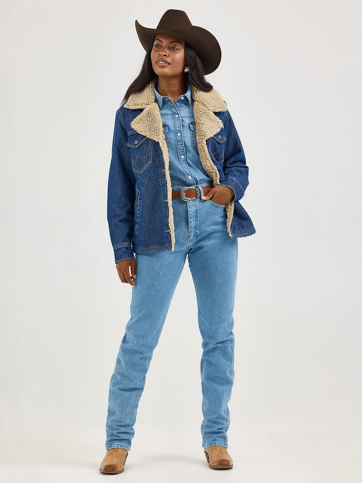 Wrangler Retro Women's Sherpa Lined Denim Range Coat in Ink Denim
