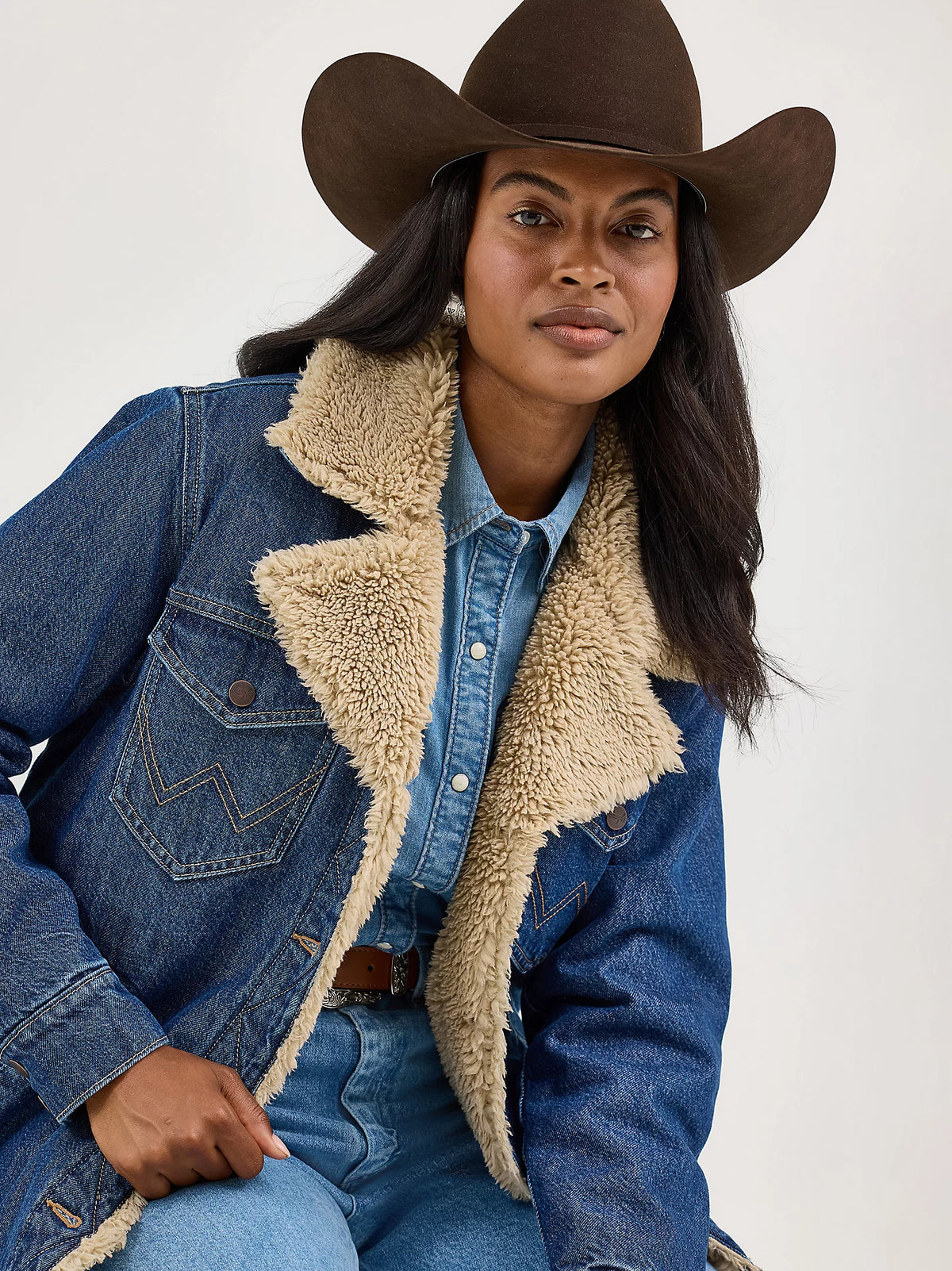 Wrangler Retro Women's Sherpa Lined Denim Range Coat in Ink Denim