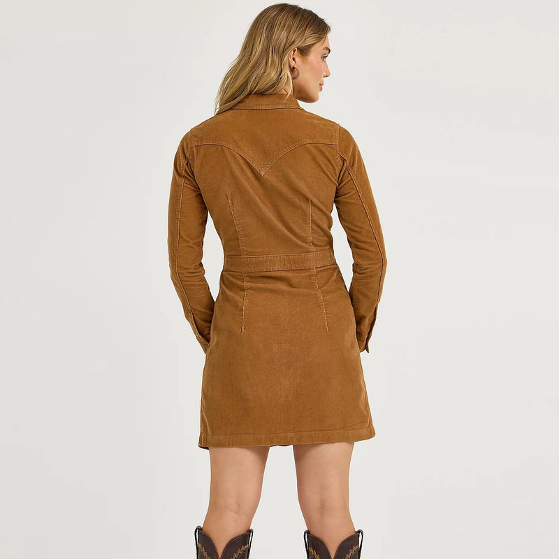 Wrangler Retro Women's Corduroy Western Shirt Dress in Fawn