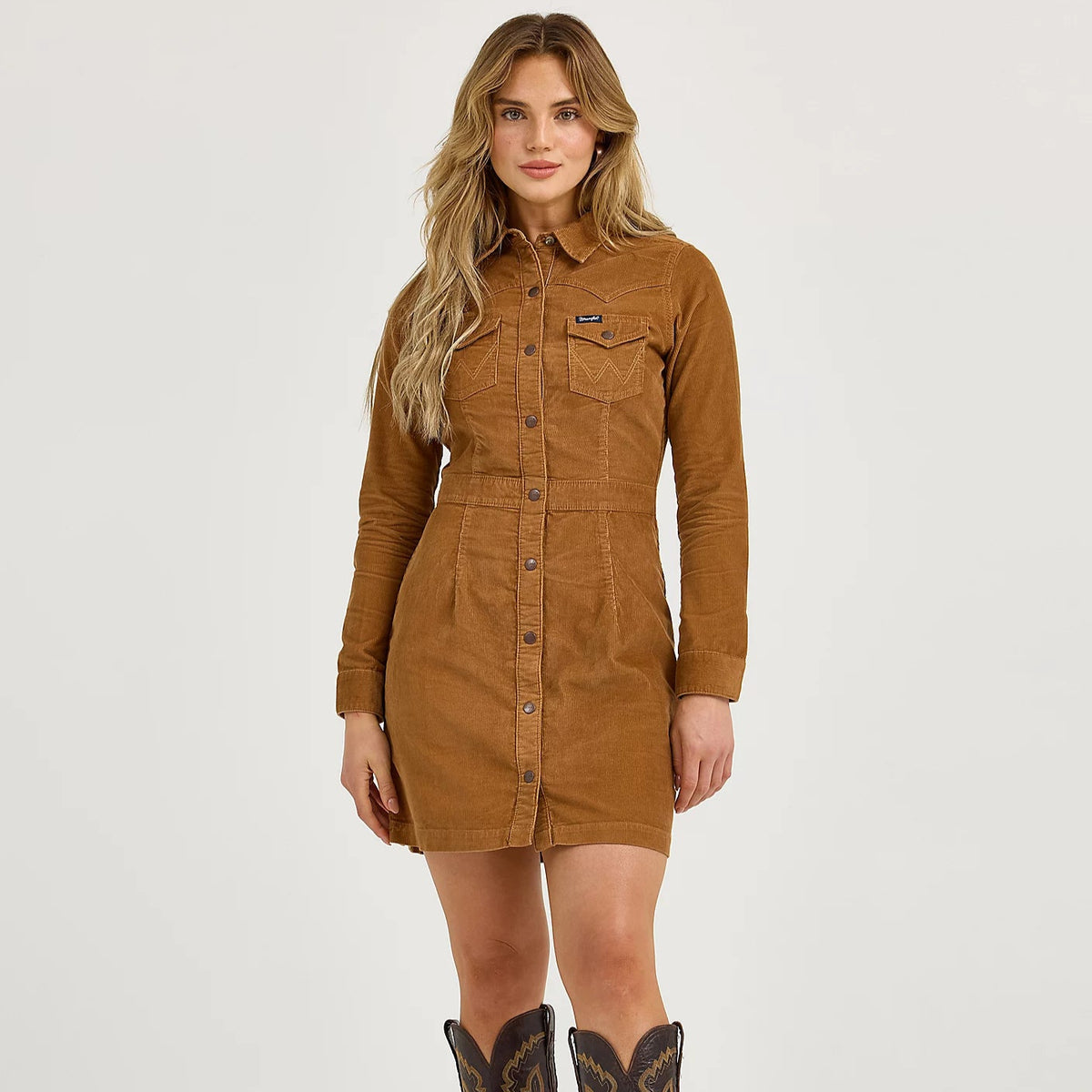 Wrangler Retro Women's Corduroy Western Shirt Dress in Fawn