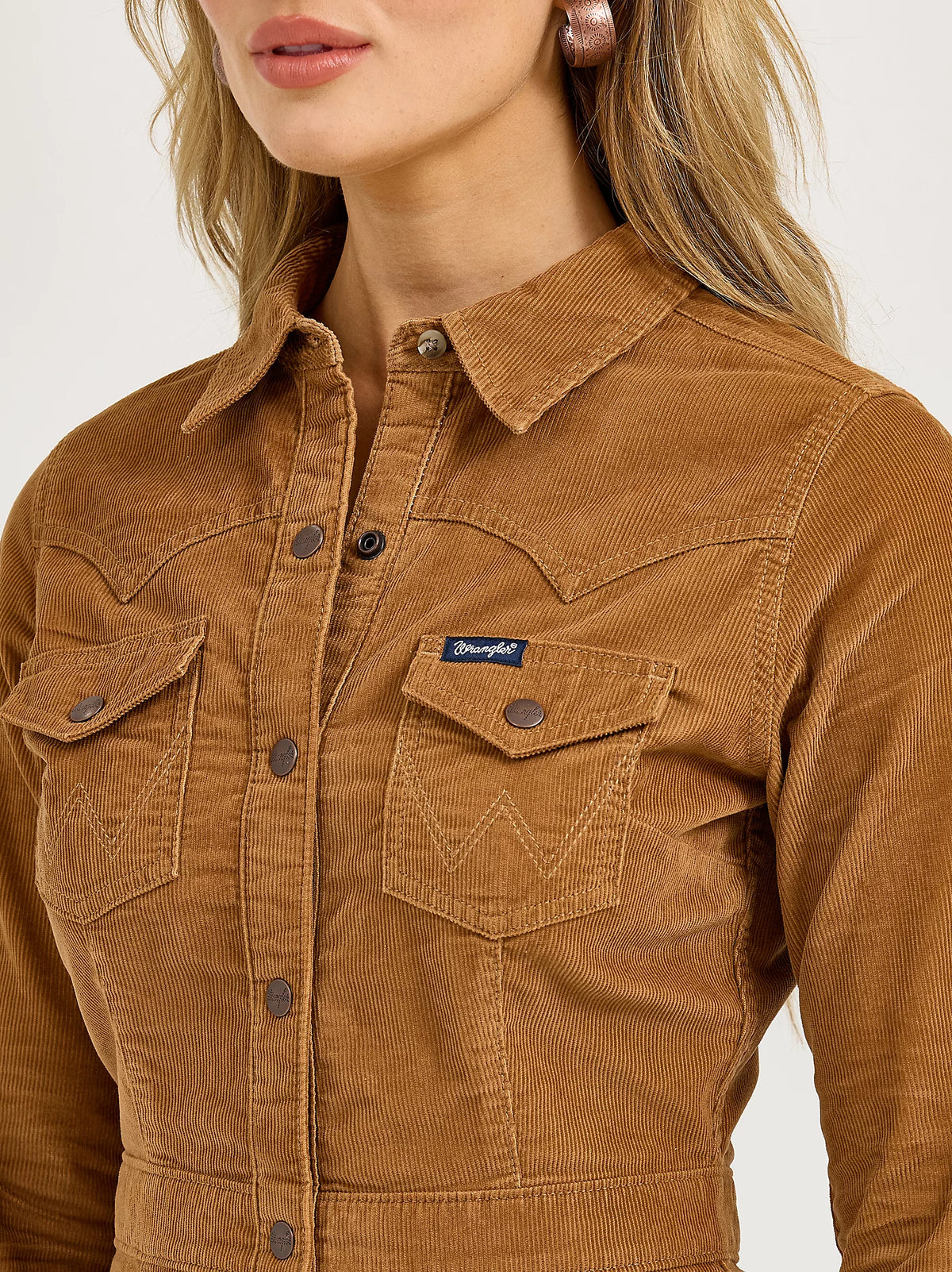 Wrangler Retro Women's Corduroy Western Shirt Dress in Fawn