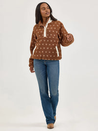 Wrangler Retro Women's Half Snap Sherpa Pullover in Brown