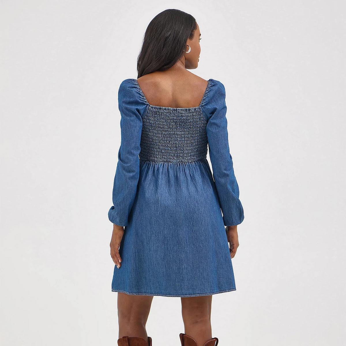 Wrangler Retro Women's Smocked Bodice A-Line Dress in Dark Denim
