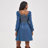 Wrangler Retro Women's Smocked Bodice A-Line Dress in Dark Denim