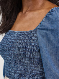 Wrangler Retro Women's Smocked Bodice A-Line Dress in Dark Denim