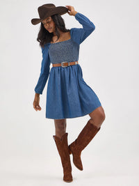 Wrangler Retro Women's Smocked Bodice A-Line Dress in Dark Denim