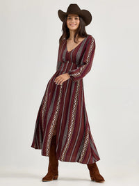 Wrangler Retro Women's Princess Waist Button Front Maxi Dress in Port