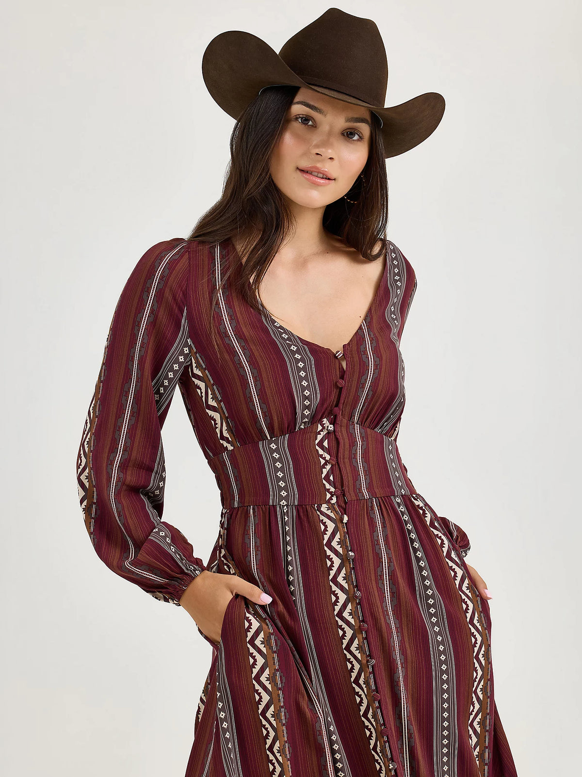Wrangler Retro Women's Princess Waist Button Front Maxi Dress in Port