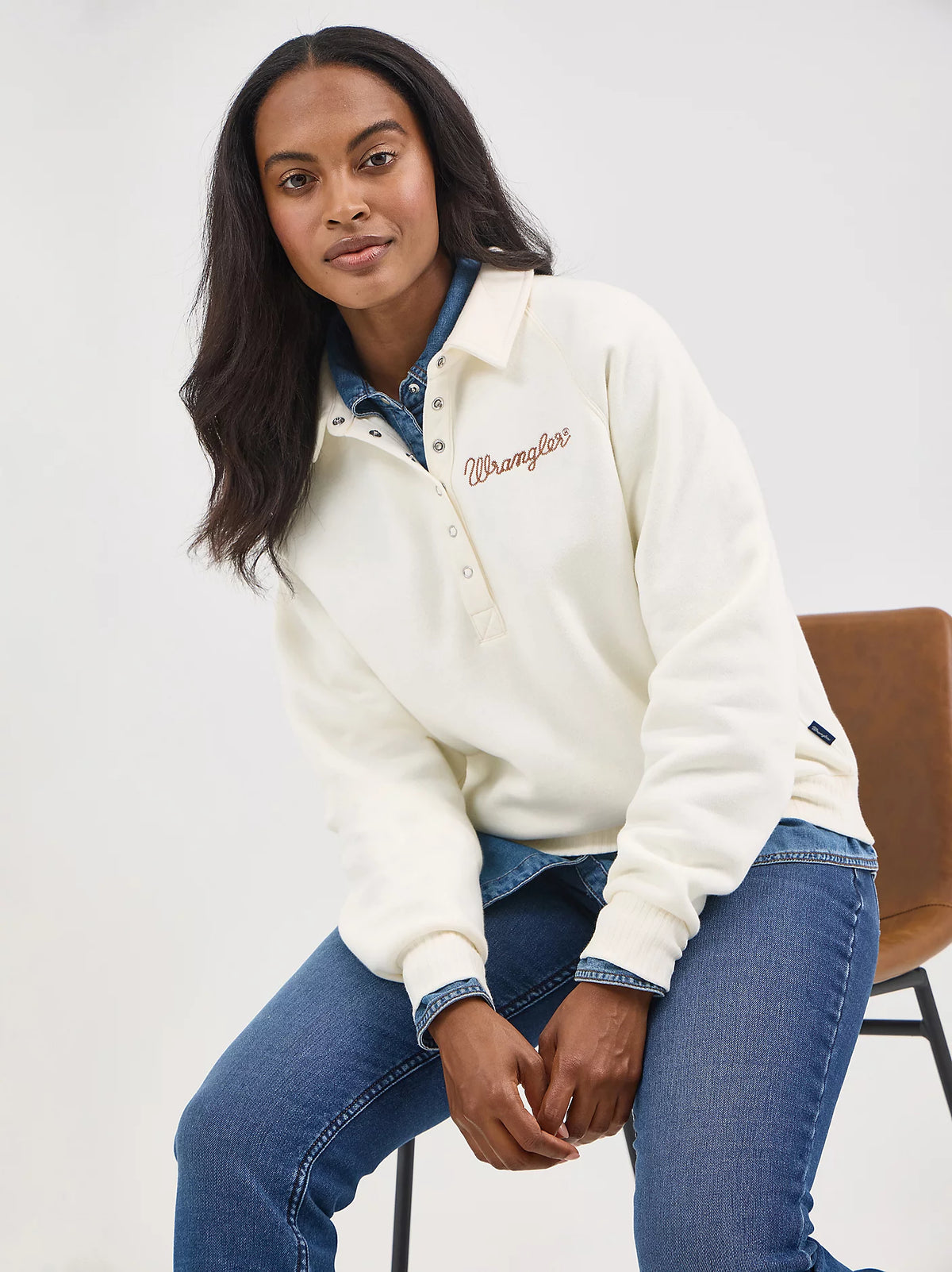 Wrangler Retro Women's Half-Snap Collared Pullover in Cream