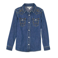 Wrangler Girl's L/S Denim Western Snap Shirt