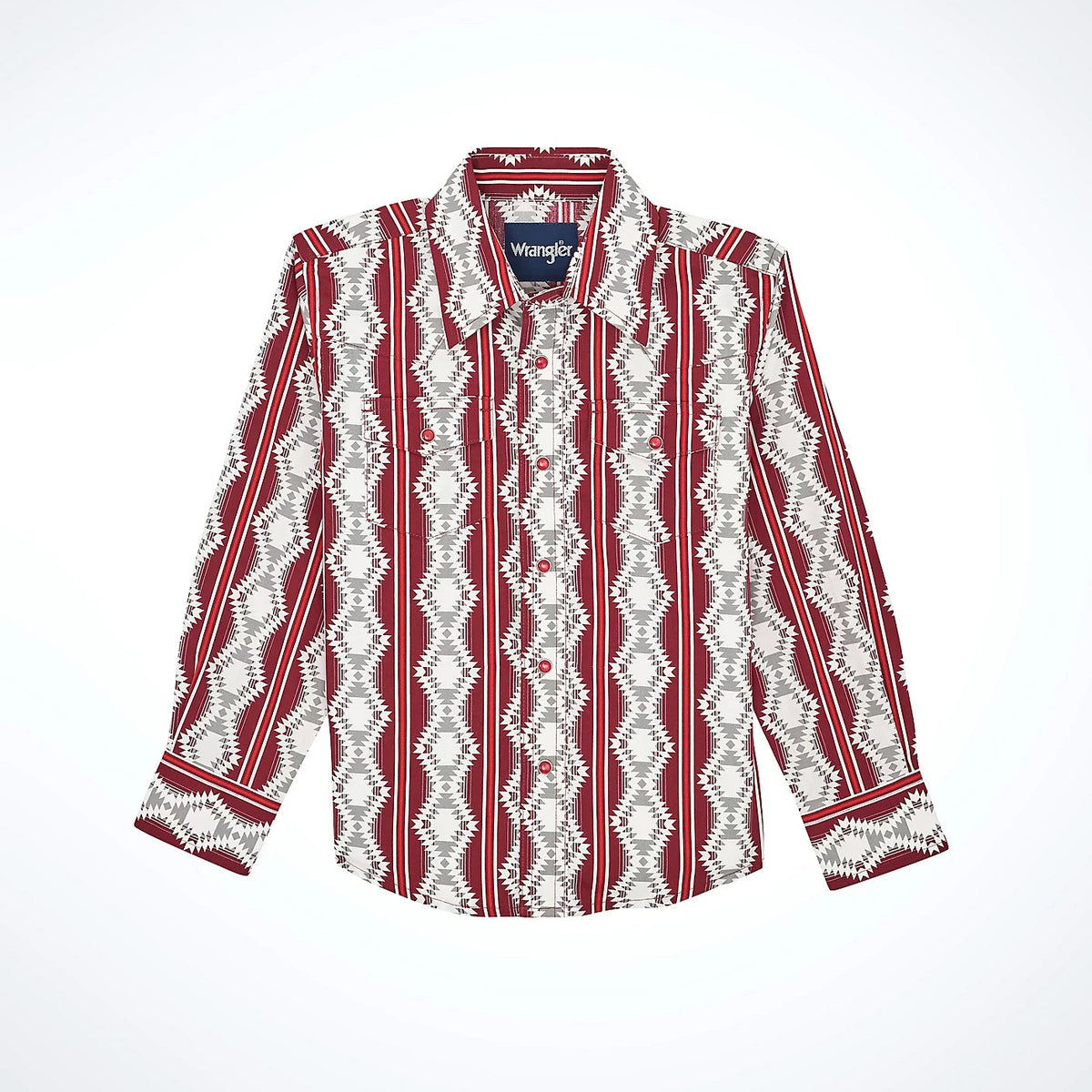 Wrangler Boy's Checotah L/S Western Snap Shirt in Burgundy Shadow