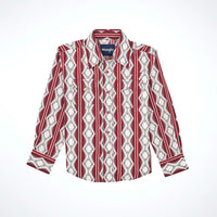 Wrangler Boy's Checotah L/S Western Snap Shirt in Burgundy Shadow