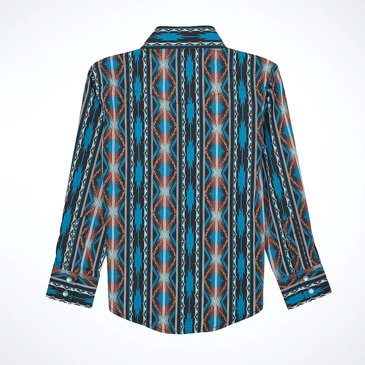 Wrangler Boy's Checotah L/S Western Snap Shirt in Turquoise Crimson