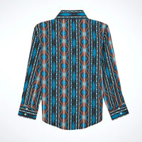 Wrangler Boy's Checotah L/S Western Snap Shirt in Turquoise Crimson