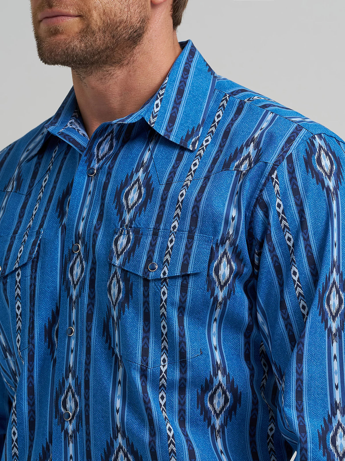 Wrangler Men's Checotah L/S Western Snap Shirt in Blue Darkly