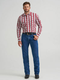 Wrangler Men's Checotah L/S Western Snap Shirt in Burgundy Shadow