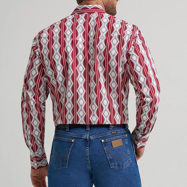 Wrangler Men's Checotah L/S Western Snap Shirt in Burgundy Shadow
