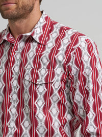 Wrangler Men's Checotah L/S Western Snap Shirt in Burgundy Shadow