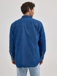 Wrangler Men's L/S Flannel Lined Work Shirt in Blue Denim