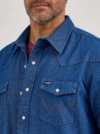 Wrangler Men's L/S Flannel Lined Work Shirt in Blue Denim