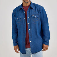 Wrangler Men's L/S Flannel Lined Work Shirt in Blue Denim