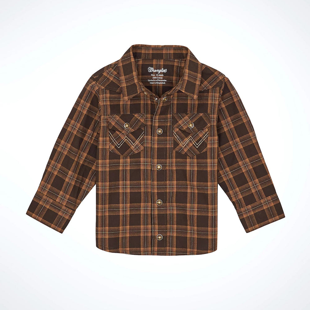 Wrangler Baby & Toddler Boy's L/S Western Plaid Snap Shirt in Mocha Br – Branded Country Wear