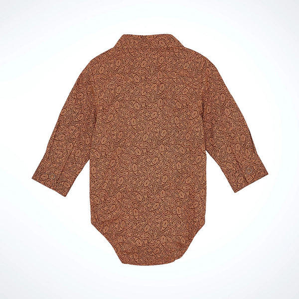Wrangler Baby Boy's L/S Western Snap Bodysuit in Rustic Brown Paisley
