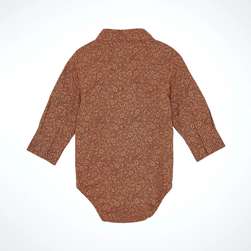 Wrangler Baby Boy's L/S Western Snap Bodysuit in Rustic Brown Paisley
