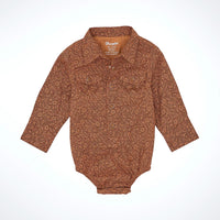 Wrangler Baby Boy's L/S Western Snap Bodysuit in Rustic Brown Paisley