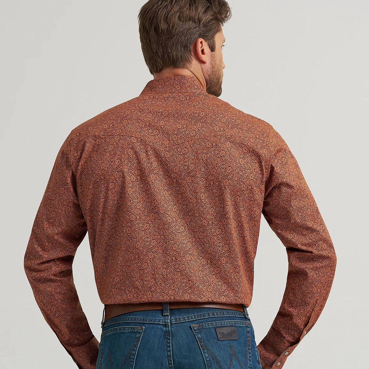Wrangler Men's 20X L/S Competition Western Snap Shirt in Rustic Brown Paisley