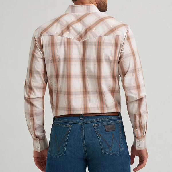 Wrangler Men's 20X L/S Competition Western Snap Shirt in Ecru Plaid (Available in Tall Sizes!)