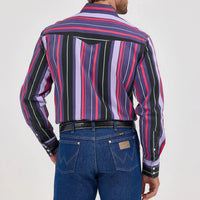 Wrangler Men's L/S Vintage Inspired Brushpopper Western Snap Work Shirt in Violet Stripe