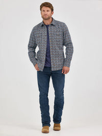 Wrangler Retro Premium Men's L/S Western Snap Shirt in Speckly Blue