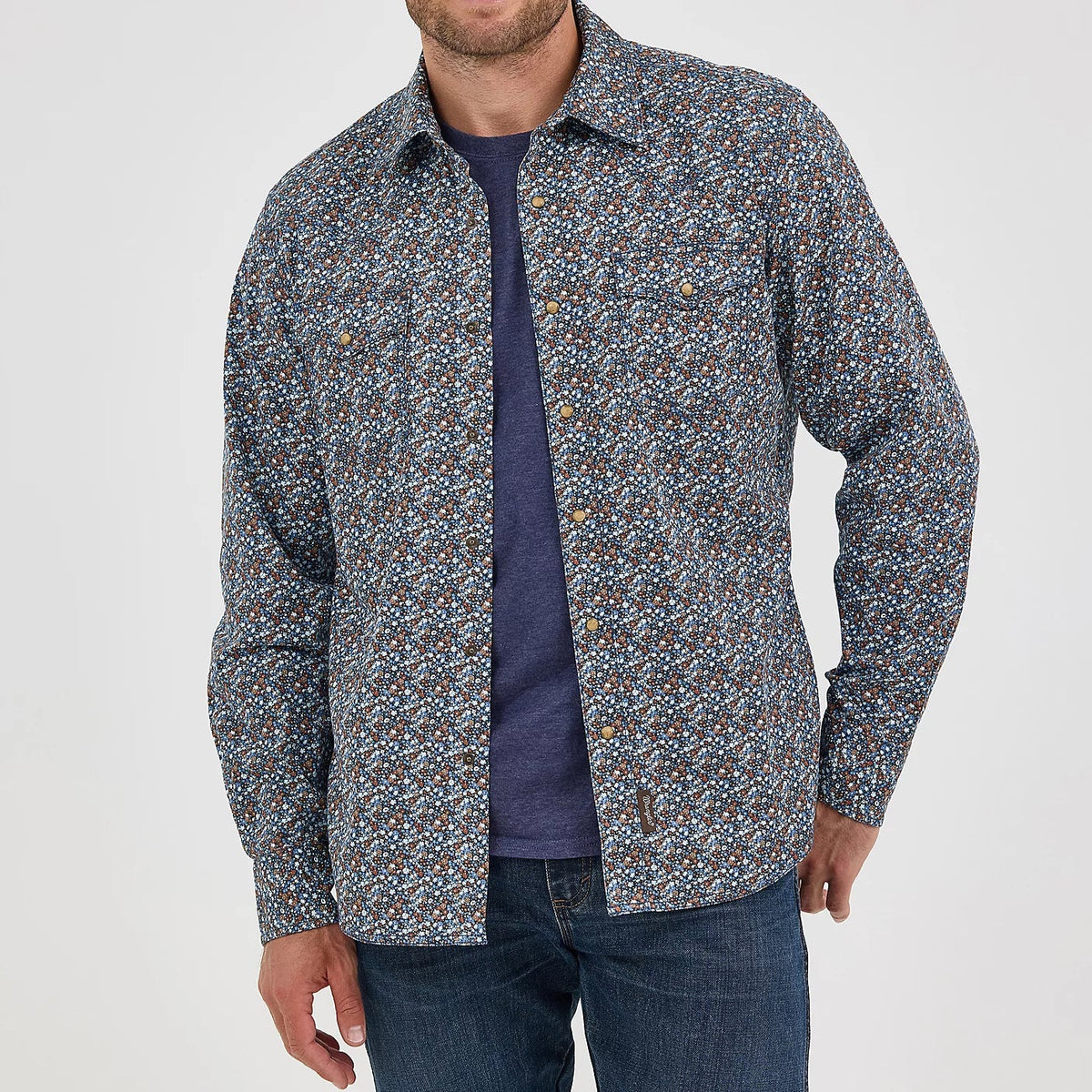 Wrangler Retro Premium Men's L/S Western Snap Shirt in Speckly Blue