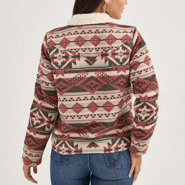 Wrangler Women's Sherpa Lined Jacquard Barn Jacket in Burgundy