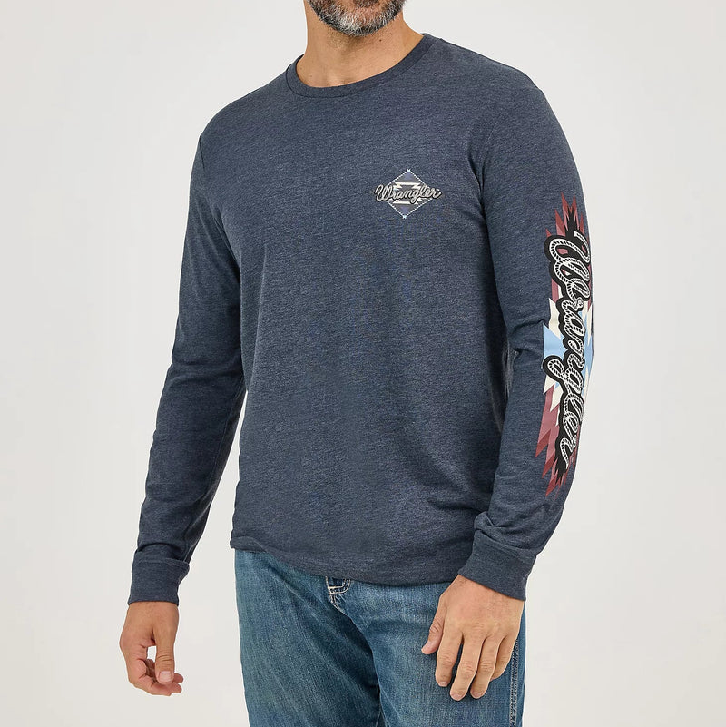 Wrangler Men's L/S Retro Back Graphic Tee in Dark Navy
